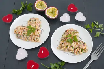 Tartare de coeur de saumon aux fruits de la passion
