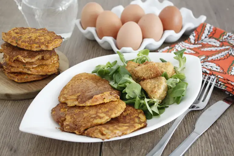Galettes de patatate douce et nuggets fromage