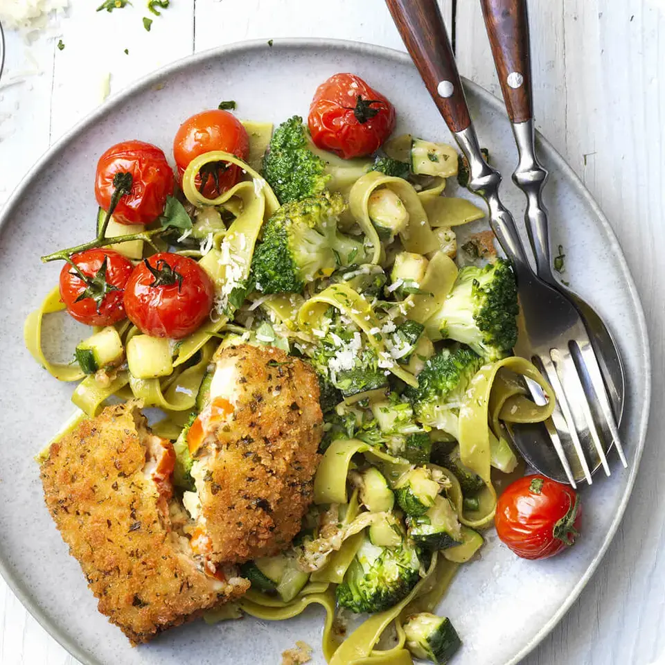 A pasta dish made with Garden Gourmet products.