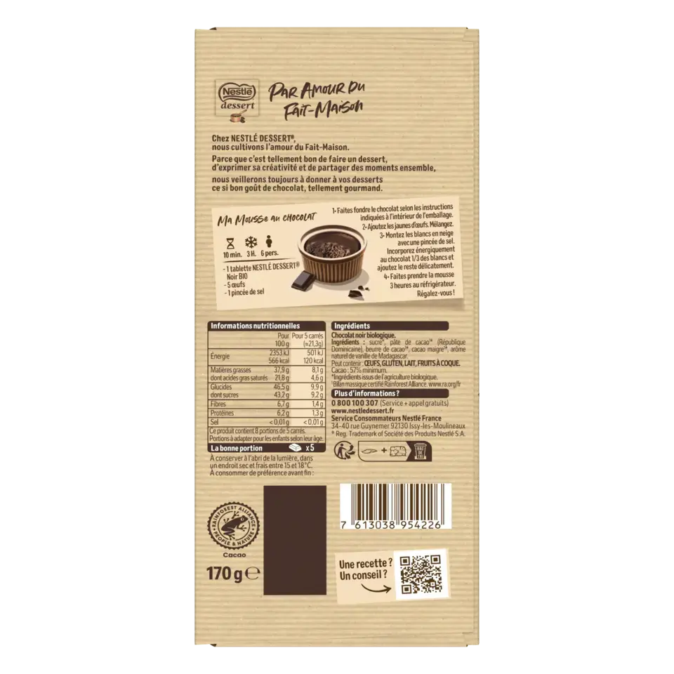 DESSERT Dark CH-BIO-004 Wrapper 20x170g FR