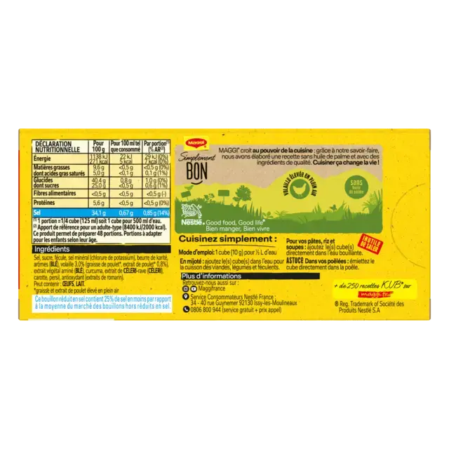 MAGGI Bouillon Poultry Low Salt Carton 20x120g FR