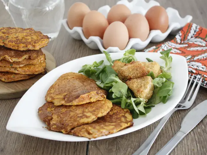 Galettes de patatate douce et nuggets fromage