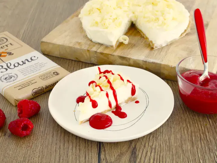Cheesecake léger skyr chocolat blanc framboise