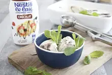Glace menthe au lait concentré et sauce au chocolat