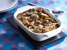 Gratin de pâtes aux champignons des bois