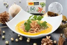 Velouté de potimarron et ravioles au foie gras