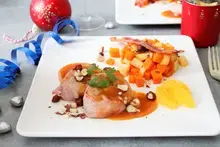 Grenadins de veau sauce à l'orange et poêlée de légumes anciens