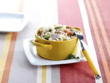Riz crémeux aux petits légumes et jambon