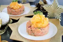 Tartare saumon oignon et granité à l'orange