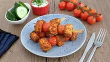 Brochettes de saumon et tomates aux épices au air fryer