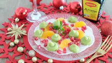 Carpaccio de radis, grenade, clémentines et crème d'avocat