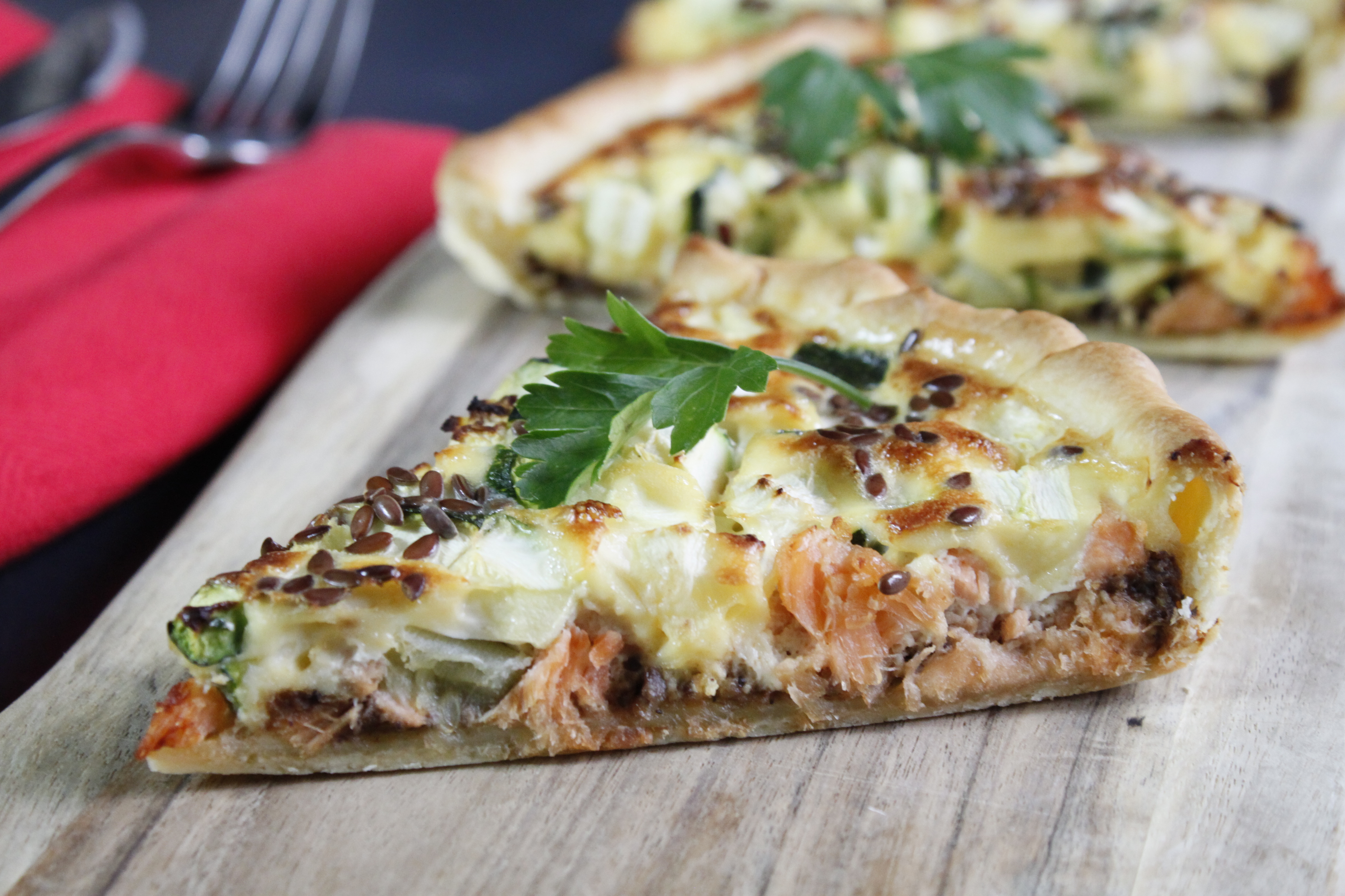 Quiche olives saumon et courgettes