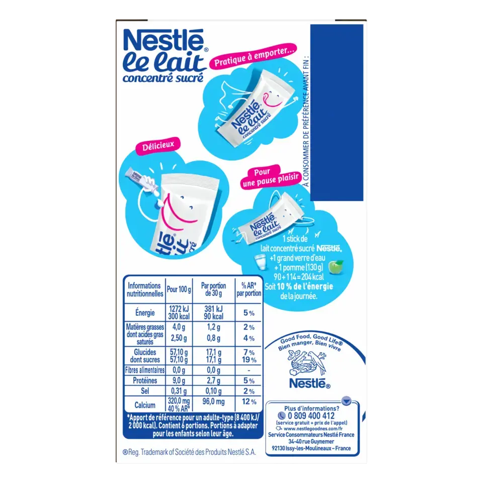 NESTLE Sweetened Condensed Milk 4% Fat Sticks Carton 20(6x30g) FR