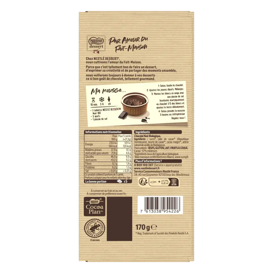 NESTLE DESSERT Dark Bio Wrapper 20x170g FR