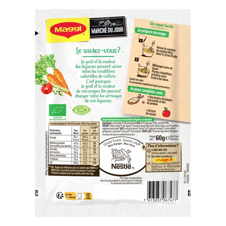 MAGGI Bio Soup Bouillon Vegetables Sachet 12x60g FR