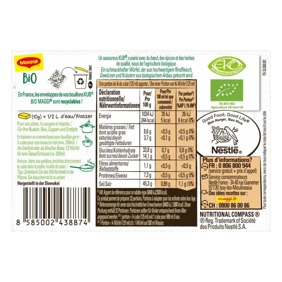 MAGGI Seasoning Bouillon Beef Organic Box 80g FR