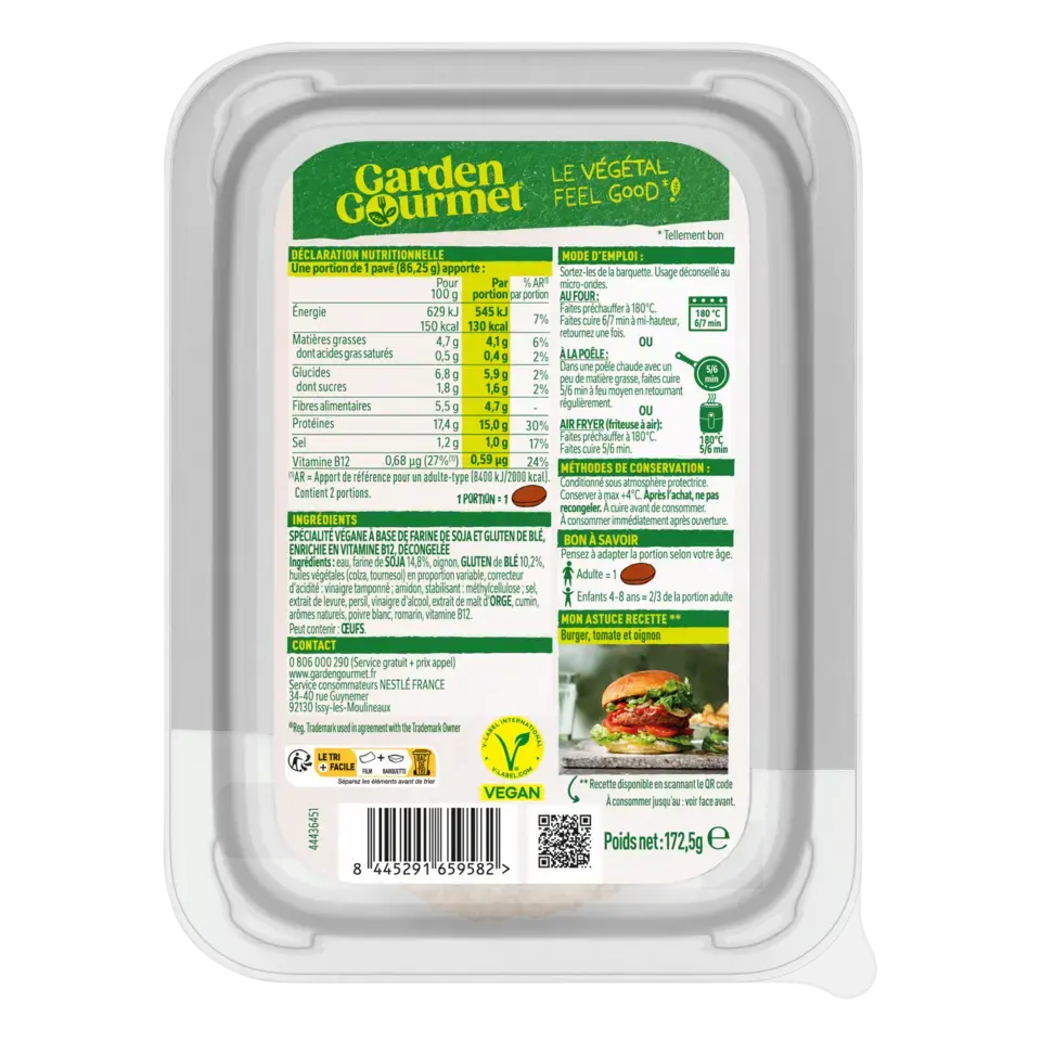 GARDEN GOURMET Vegan Burger Peel Pack 172.5g FR