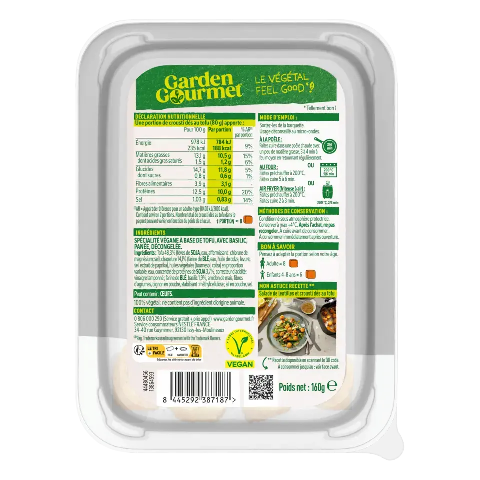 GARDEN GOURMET Tofu Crunchy Cubes Peel Pack 48x160g FR