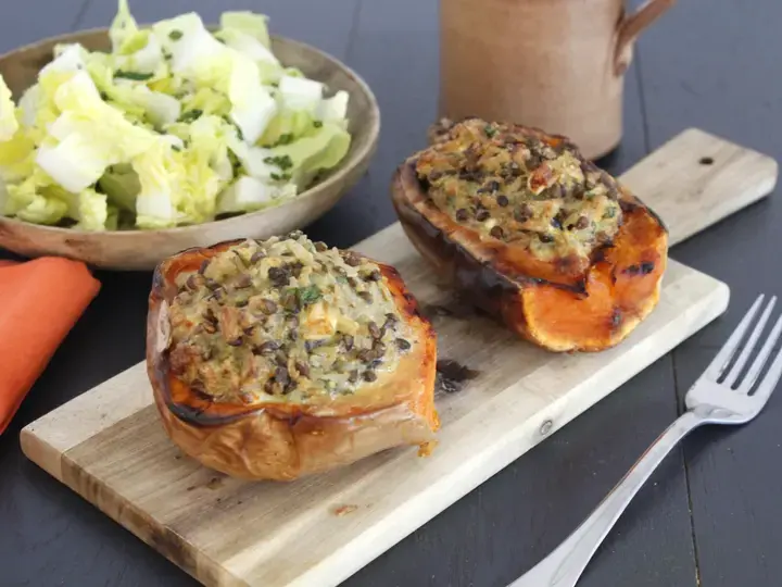Butternut farci au riz et lentilles